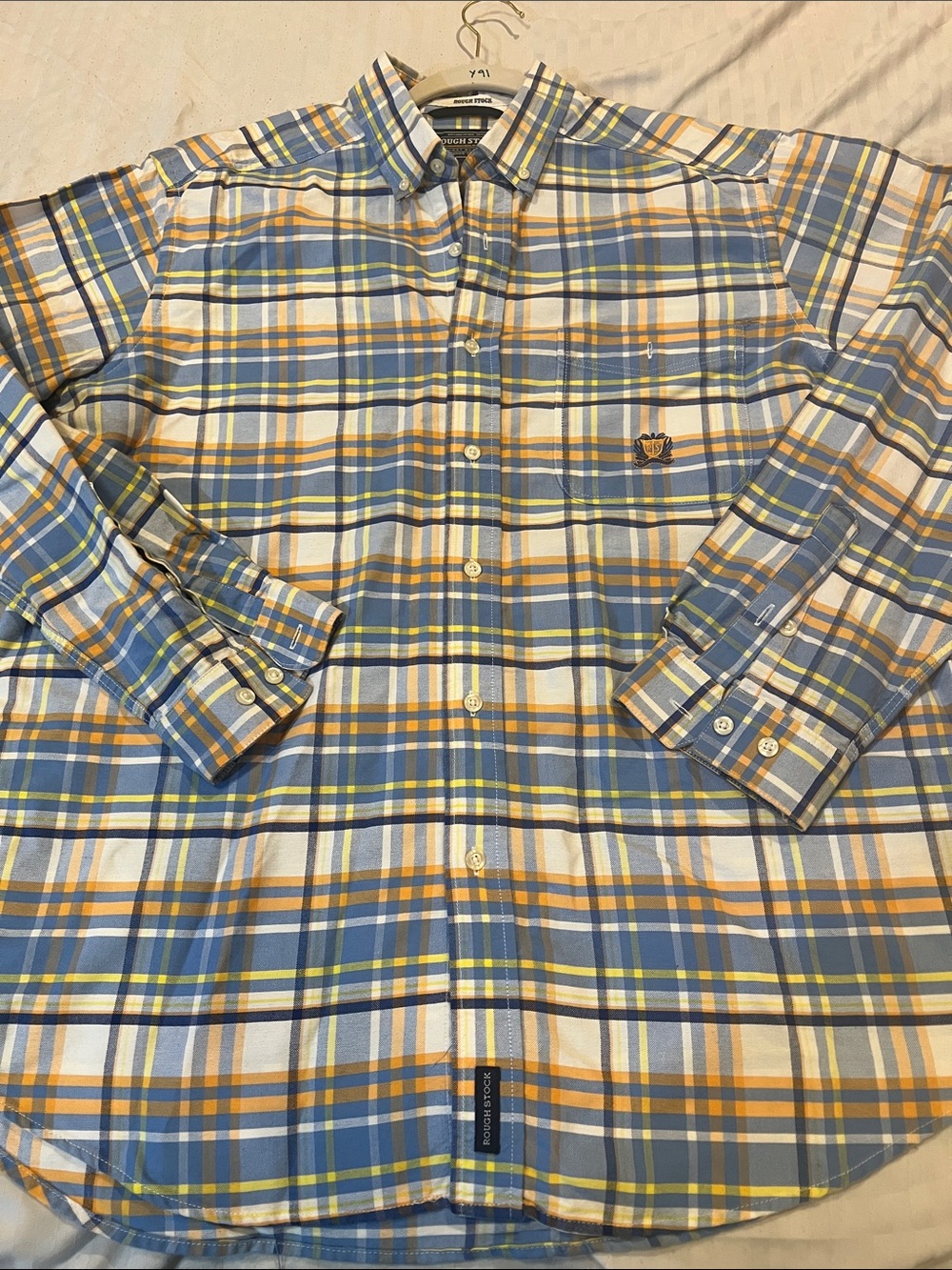 Panhandle Slim Rough Stock Blue, Yellow & White Plaid Button-Down Shirt